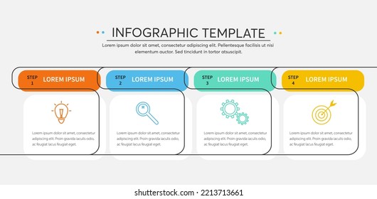 Infografía vectorial con iconos y 4 opciones, pasos o procesos. Concepto de negocio de infografías planas para presentación, diagrama de procesos, informe, flujo de trabajo, estrategia. Ilustración vectorial.