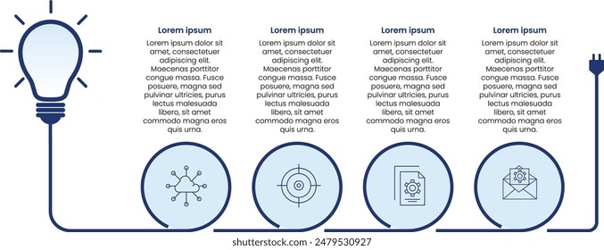 Vector Infografía Plantilla de diseño de ideas con iconos y 4 opciones o pasos. Se puede utilizar para el diagrama de proceso, presentaciones, diseño de flujo de trabajo, Anuncio, diagrama de flujo, infografía.