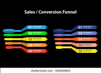 Ilustración de vectores Infografía de los túneles de conversión de ventas/marketing, aislados en fondo negro