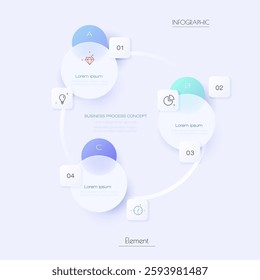 Vector Infographic, infograph template, Glass morphism effect design, Infographics 3 steps or option for business concept, timeline process, chart, scheme presentation, workflow, banner, diagram