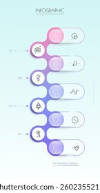 Vector Infographic, infograph template, Glass morphism effect design, Infographics 5 steps or option for business concept, timeline process, chart, scheme presentation, workflow, banner, diagram