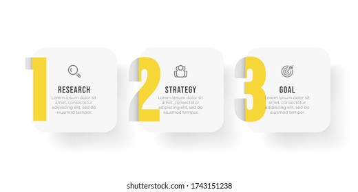 Vector infographic label deisgn template with marketing icons and number options. Business concept with 3 steps, squares. 