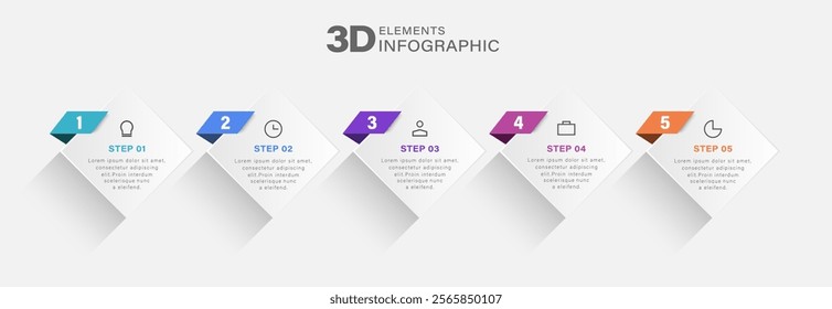 Vector Infographic label design with 5 options or steps. Infographics for business concept. 3d vector infographic template