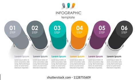 Vector Infographic label design with 6 options or steps. Infographics for business concept. Can be used for presentations banner, workflow layout, process diagram, flow chart, info graph