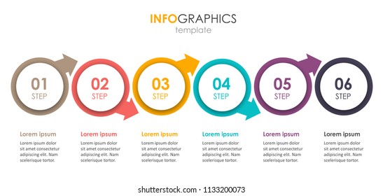 Vector Infographic label design with 6 options or steps. Infographics for business concept. Can be used for presentations banner, workflow layout, process diagram, flow chart, info graph