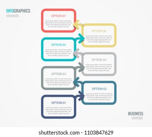 Vector Infographic label design with 7 options or steps. Infographics for business concept. Can be used for presentations banner, workflow layout, process diagram, flow chart, info graph