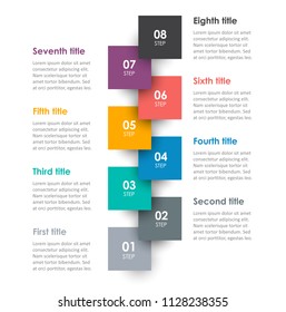 Vector Infographic label design with 8 numbers options or steps. Can be used for presentations banner, workflow layout, process diagram, flow chart, info graph