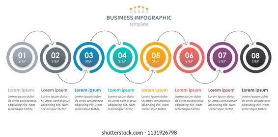 Vector Infographic label design with 8 options or steps. Infographics for business concept. Can be used for presentations banner, workflow layout, process diagram, flow chart, info graph