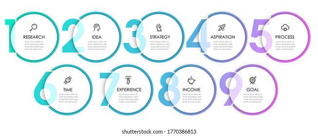Vector Infographic label design with 9 options or steps. Infographics for business concept. Can be used for presentations banner, workflow layout, process diagram, flow chart, info graph
