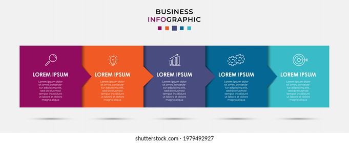 Plantilla de negocio de diseño de etiquetas de vectores Infografía con iconos y 5 opciones o pasos. Se puede utilizar para el diagrama de procesos, presentaciones, diseño de flujo de trabajo, banner, diagrama de flujo, gráfico de información