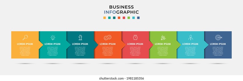 Vector Infographic label design business template with icons and 8 options or steps. Can be used for process diagram, presentations, workflow layout, banner, flow chart, info graph