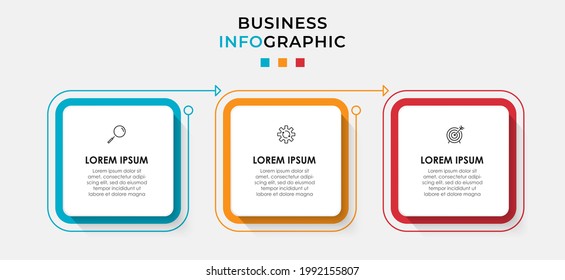 Plantilla de negocio de diseño de etiquetas de vectores Infografía con iconos y 3 opciones o pasos. Se puede utilizar para el diagrama de procesos, presentaciones, diseño de flujo de trabajo, banner, diagrama de flujo, gráfico de información