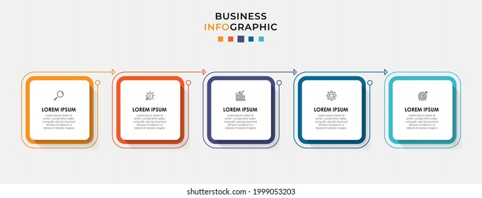Plantilla de negocio de diseño de etiquetas de vectores Infografía con iconos y 5 opciones o pasos. Se puede utilizar para el diagrama de procesos, presentaciones, diseño de flujo de trabajo, banner, diagrama de flujo, gráfico de información
