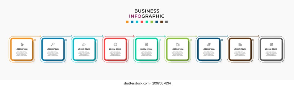 Vector Infographic label design business template with icons and 9 options or steps. Can be used for process diagram, presentations, workflow layout, banner, flow chart, info graph