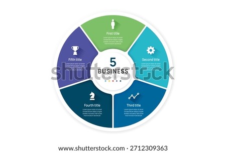 Vector infographic label design and business circle infographic template design 5 options. Can be used for process diagram, workflow layout, banner, flow chart presentations.