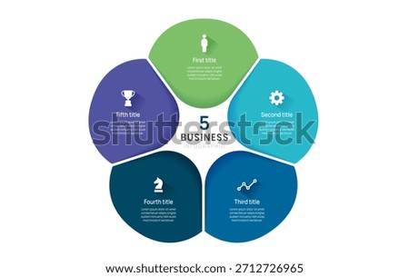 Vector infographic label design and business circle infographic template design 5 steps. Can be used for process diagram, workflow layout, banner, flow chart presentations.