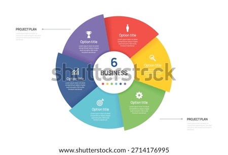 Vector infographic label design with business circle infographic template design 6 options steps. Can be used for process diagram, workflow layout, banner, flow chart presentations.