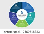 Vector infographic label design with circle infographic template design and 5 options or steps. Can be used for process diagram, presentations, workflow layout, banner, flow chart, info graph.