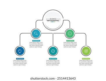 Design de rótulo infográfico vetorial com design de modelo infográfico circular e 5 opções ou etapas.