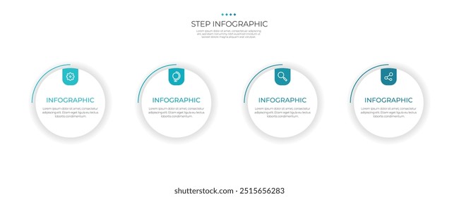 Diseño de Plantilla infográfica de Vector con diseño de infografía circular con 4 pasos, procesos y opciones. Se puede utilizar para el diagrama de proceso, presentaciones, diseño de flujo de trabajo, Anuncio, diagrama de flujo.