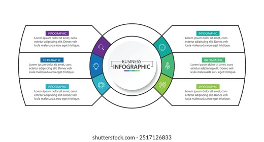 Diseño de Plantilla de infografía de Vector con diseño de infografía de círculo 6 opciones. Ilustración vectorial