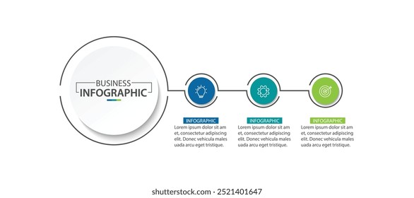 Vektorgrafik-Etikettendesign mit Kreis-Infografik-Schablonendesign und 3 Optionen oder Schritte.