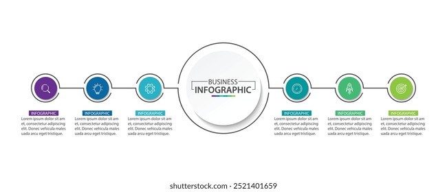 Vector infographic label design with circle infographic template design and 6 options or steps.