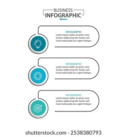 Vektorgrafik-Etikettendesign mit Kreis-Infografik-Schablonendesign und 3 Optionen oder Schritte.