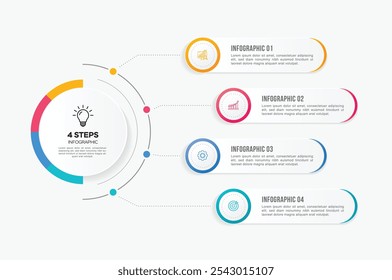 Diseño de Plantilla de infografía de Vector con diseño de infografía de círculo y 4-5-6 opciones o pasos. Se puede utilizar para el diagrama de proceso, presentaciones, diseño de flujo de trabajo, Anuncio, diagrama de flujo, gráfico de información.