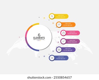 Vector infographic label design with circle infographic template design and 6 options or steps. It can be used for process diagrams, presentations, workflow layouts, banners, flow charts, info graphs.