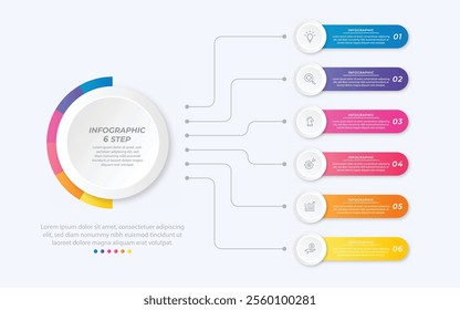 Vector infographic label design with circle infographic template design and 4-5-6 options or steps. Can be used for process diagram, presentations, workflow layout, banner, flow chart, info graph