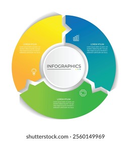 Vector infographic label design with circle infographic template design and 3 options or steps.