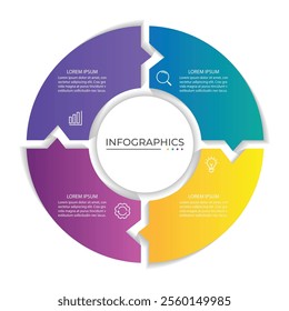 Vector infographic label design with circle infographic template design and 4 options or steps.