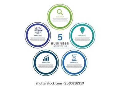 Vector infographic label design with circle infographic template design and 5 options or steps. Can be used for process diagram, presentations, workflow layout, banner, flow chart, info graph.