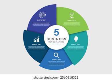 Vector infographic label design with circle infographic template design and 5 options or steps. Can be used for process diagram, presentations, workflow layout, banner, flow chart, info graph.