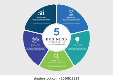 Vector infographic label design with circle infographic template design and 5 options or steps. Can be used for process diagram, presentations, workflow layout, banner, flow chart, info graph.