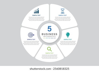 Vector infographic label design with circle infographic template design and 5 options or steps. Can be used for process diagram, presentations, workflow layout, banner, flow chart, info graph.