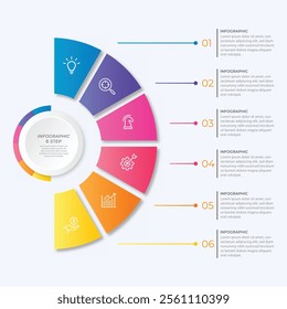 Vector infographic label design with circle infographic template design and 4-5-6 options or steps. Can be used for process diagram, presentations, workflow layout, banner, flow chart, info graph