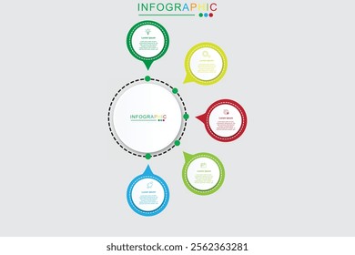 Vector infographic label design with circle infographic template design and 5 options or steps. Can be used for process diagram, presentations, workflow
