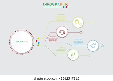 Vector infographic label design with circle infographic template design and 4-5-6 options or steps. Can be used for process diagram, presentations, workflow