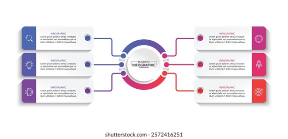 Vector infographic label design with circle infographic template design and 6 options or steps.