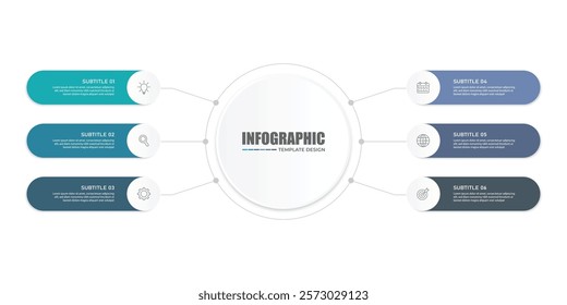 Vector infographic label design with circle infographic template design and 6 options or steps. Can be used for process diagram, presentations, workflow layout, banner, flow chart, info graph