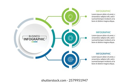 Vector infographic label design with circle infographic template design and 3 options or steps.