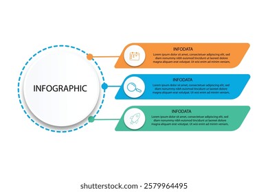 Vector infographic label design with circle infographic template design and 3 options or steps.