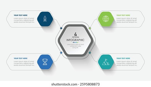 Vector infographic label design with circle infographic template design and 4 options or steps. Can be used for process diagrams, presentations, workflows