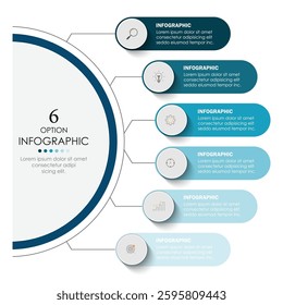 Vector infographic label design with circle infographic template design and 6 options or steps. Can be used for process diagrams, presentations, workflows