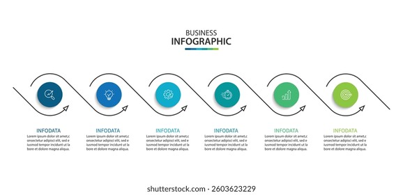 Vector infographic label design with circle infographic template design and 6 options or steps.