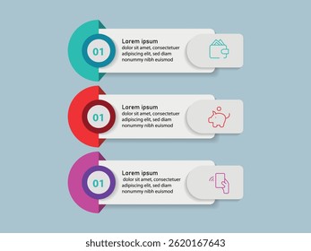 Diseño de Plantilla de infografía de Vector con diseño de infografía de círculo y 3 opciones o pasos. Se puede utilizar para el diagrama de proceso, presentaciones, diseño de flujo de trabajo, Anuncio, diagrama de flujo, gráfico de información.