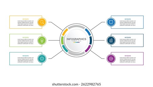 Vector infographic label design with circle infographic template design and 6 options or steps. Can be used for process diagram, presentations, workflow layout, banner, flow chart, info graph.