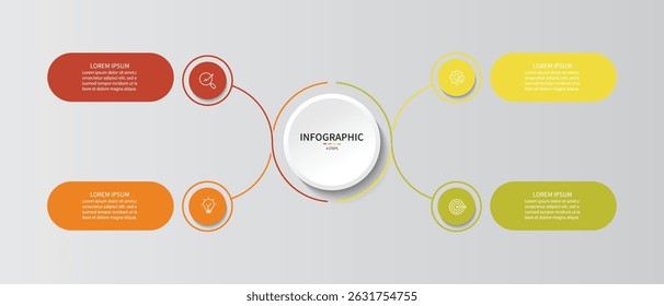 Design de rótulo infográfico vetorial com design de modelo infográfico circular e 4 opções ou etapas.